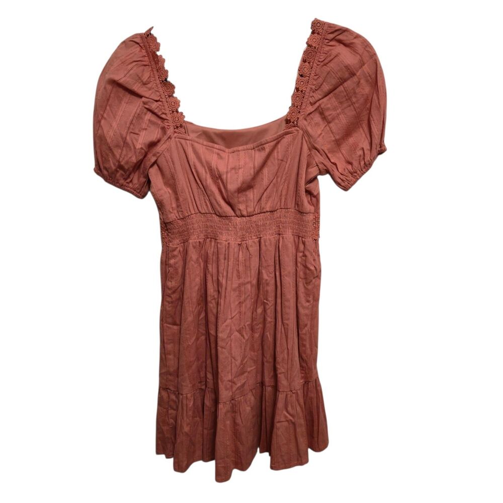 City Studio Dress Size XS Burnt Orange Puff Sleeves 100% Cotton Cottagecore NEW